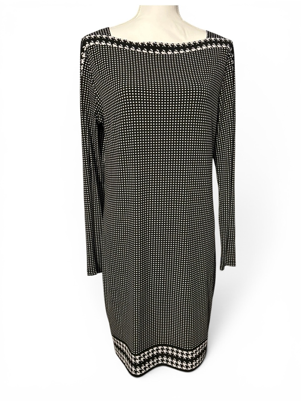 Michael Kors Geometric Micro Check Dress XL NWT Black White Mod Houndstooth - Picture 2 of 8